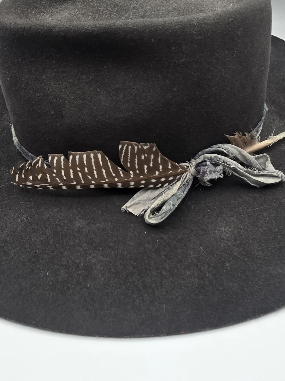 Lovely Bird Malibu Wool Felt Rancher Hat Black Cowgirl Feather Trim Boho Western